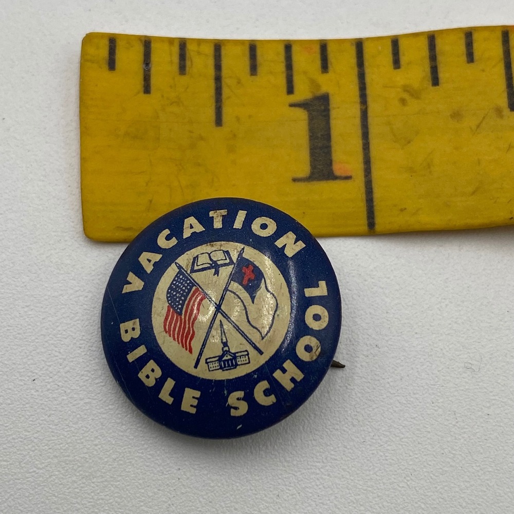VBS Broadman Supplies Vacation Bible School Pin Blue Vintage Religious Metal USA
